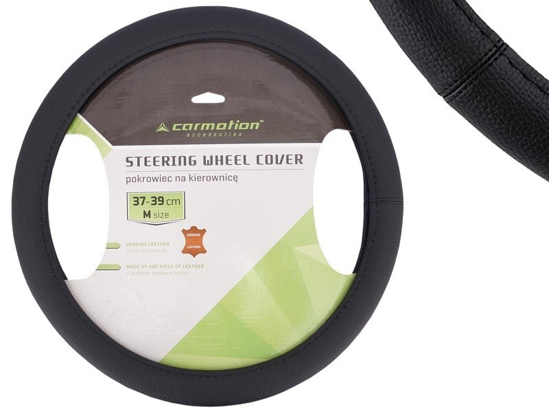 Kormánykerék huzat "M" 37-39 cm, 1 db valódi bőrből, fekete
