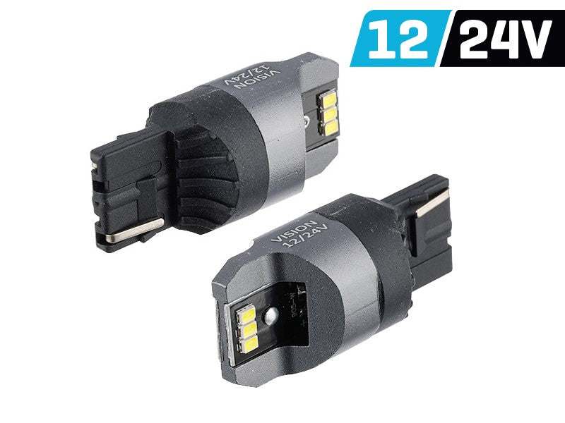 Izzó VISION W21W (T20d) 12/24V 6x 3020 SMD LED, nem poláris, CANBUS, fehér, 2 db