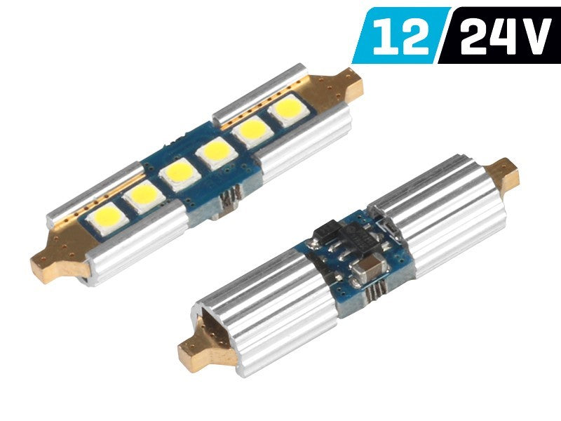 Izzó VISION Festoon SV8.5 39 mm 12/24V 6x 3030 SMD LED, nem poláris, CANBUS, fehér, 2 db