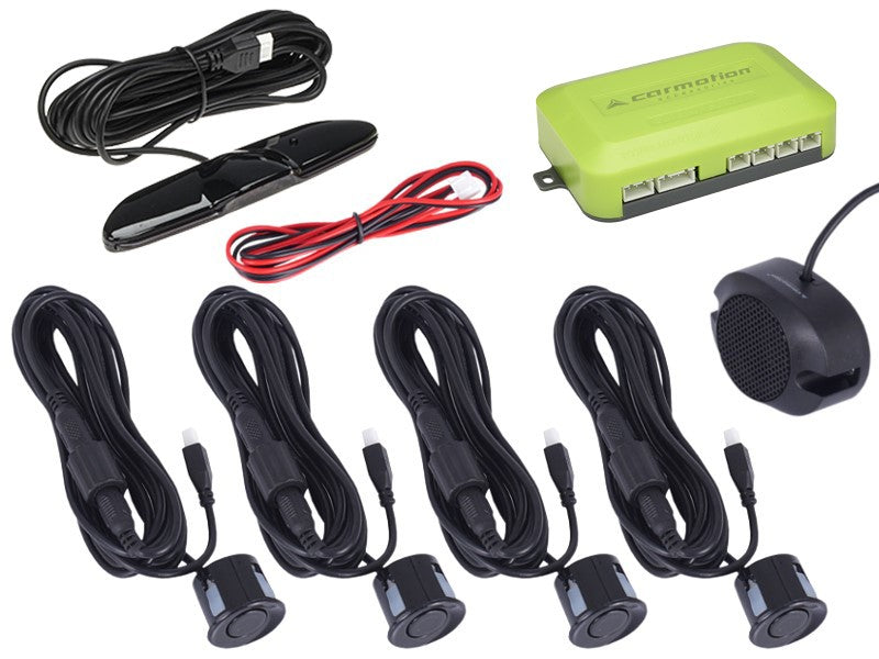 Parkolási asszisztens rendszer hangszóróval és LED kijelzővel, 4 levehető fekete érzékelővel