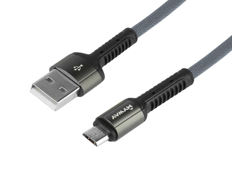Töltő- és szinkronizáló kábel , fonott mikroszálas, 200 cm, USB> micro USB