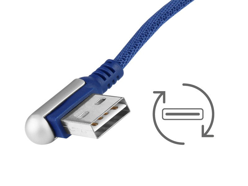 Töltő és szinkronizáló kábel 120 cm fonott mikroszálas kétoldalas ferde USB> micro USB tengerészkék színű – kép 2