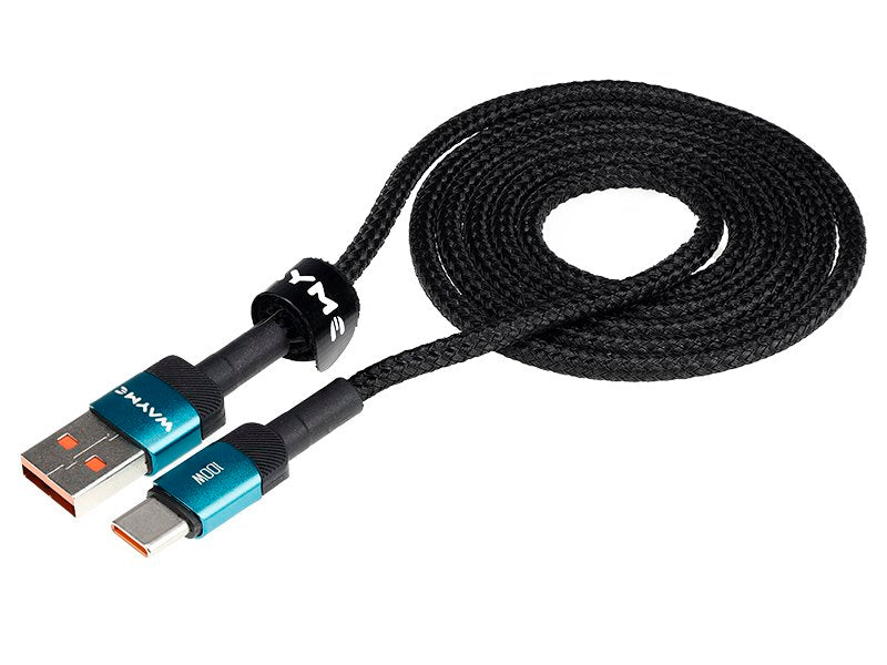 WAYME Mikroszálas fonott töltő  és szinkronizáló kábel 100cm USB > USB C max 100W türkizkék színű – kép 2