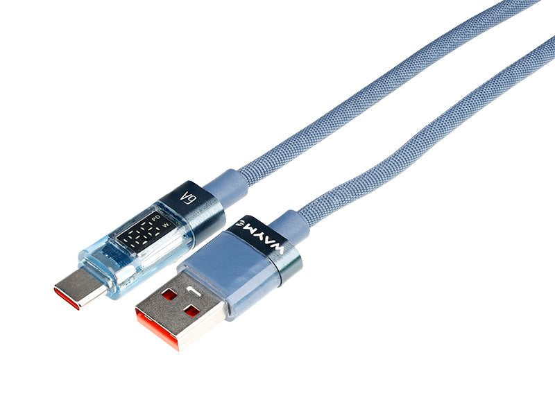 WAYME Mikroszálas fonott töltő- és szinkronizáló kábel, 100cm, USB > USB-C, Max 66W kijelzővel, kék