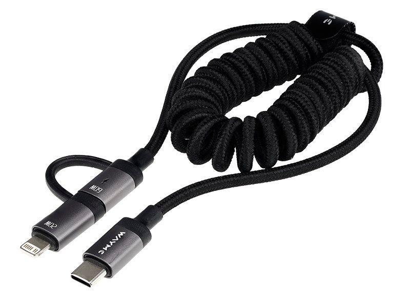 WAYME Mikroszálas fonott töltő  és szinkronizáló kábel spirál 50   150 cm USB C > USB C  Lightning max 60W – kép 2