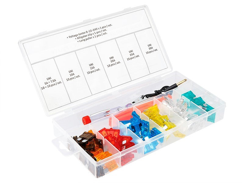 UNI biztosítékok + feszültségmérő + markoló, 92 db
