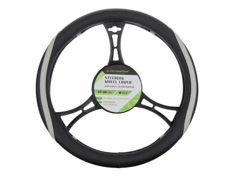 Kormánykerék huzat PU 37 39 cm M perforált fekete  szürke elemek – kép 2