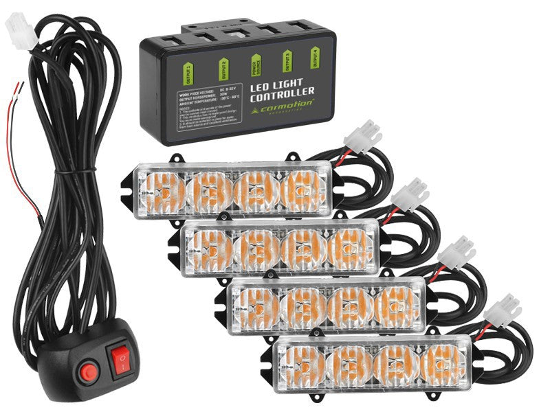 Figyelmeztető lámpák 12V 16W, 4 darabos készlet vezérlővel és vezetékes távirányítóval