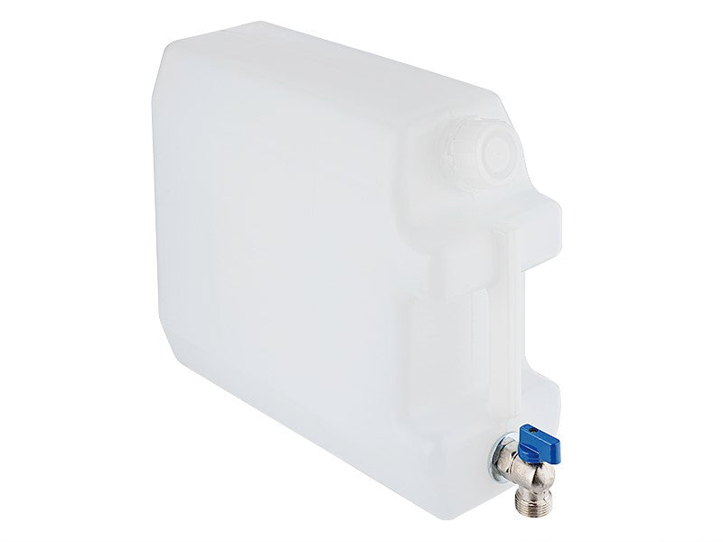 10 literes víztartály 26 mm-es rövid fém menetes szeleppel, fehér színben