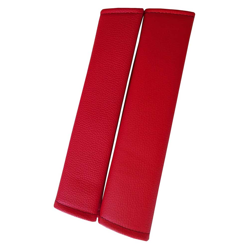 Biztonsági öv védő párnakészlet piros színben, bőr anyagból