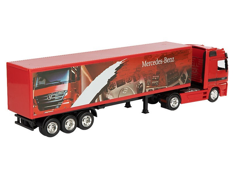 1:43 as modell Mercedes tehergépkocsi pótkocsival piros színű – kép 2