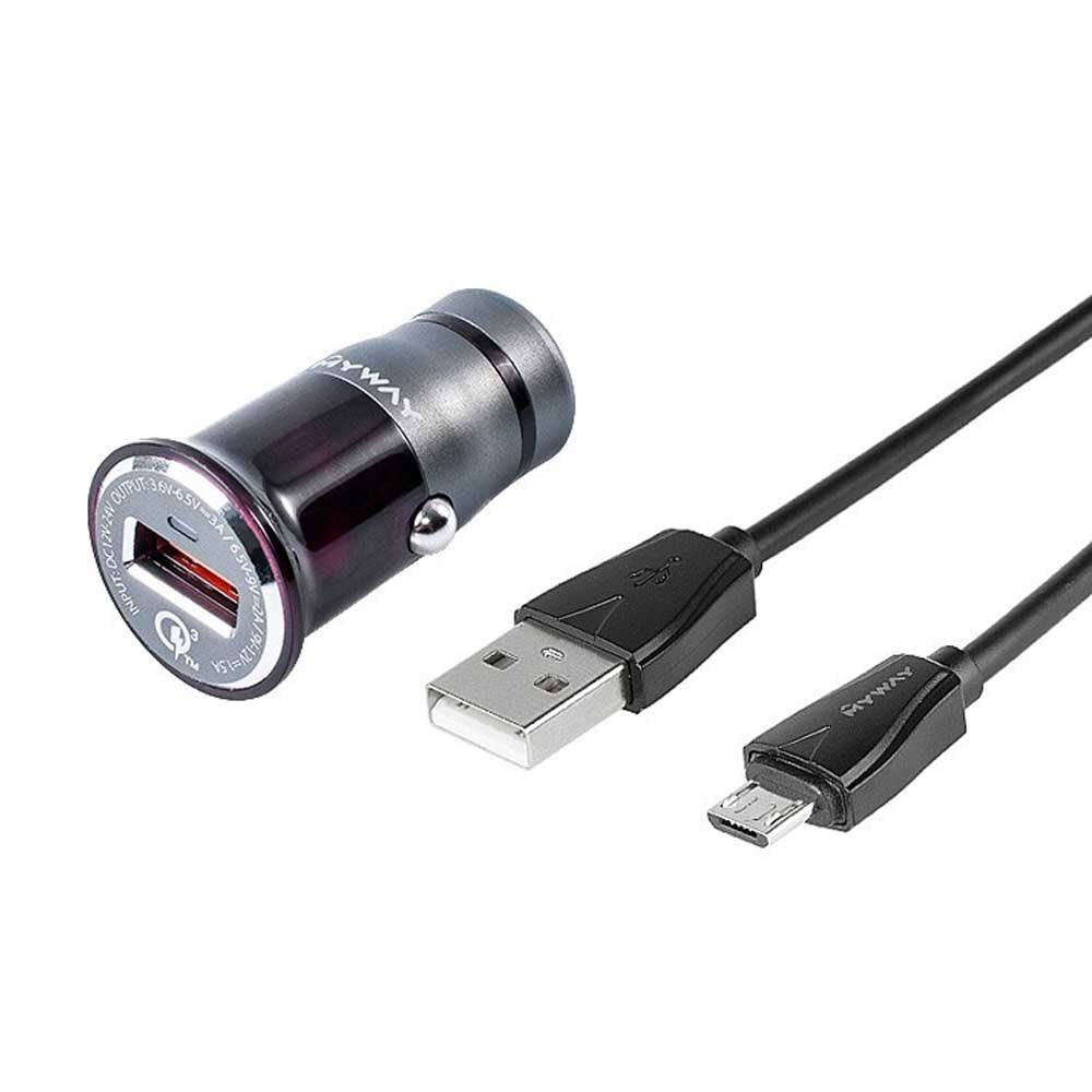 MYWAY gyors töltési móddal rendelkező autós töltő, 100 cm hosszú USB kábellel