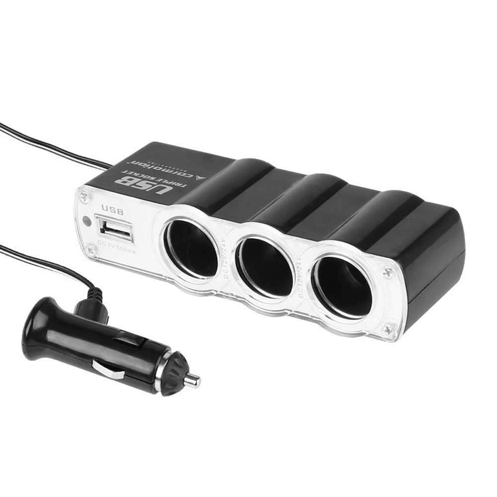 3 részes szivargyújtó elosztó, 12/24V teljesítménnyel, USB porttal