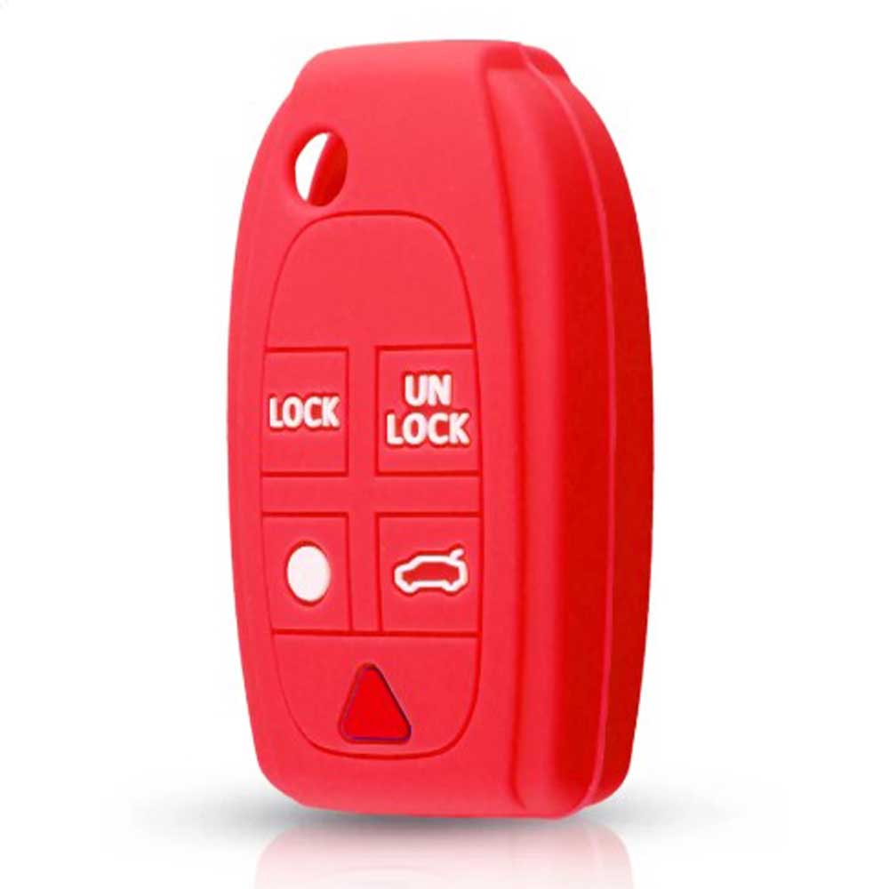 Piros színű, 5 gombos Volvo bicskakulcs szilikon tok.