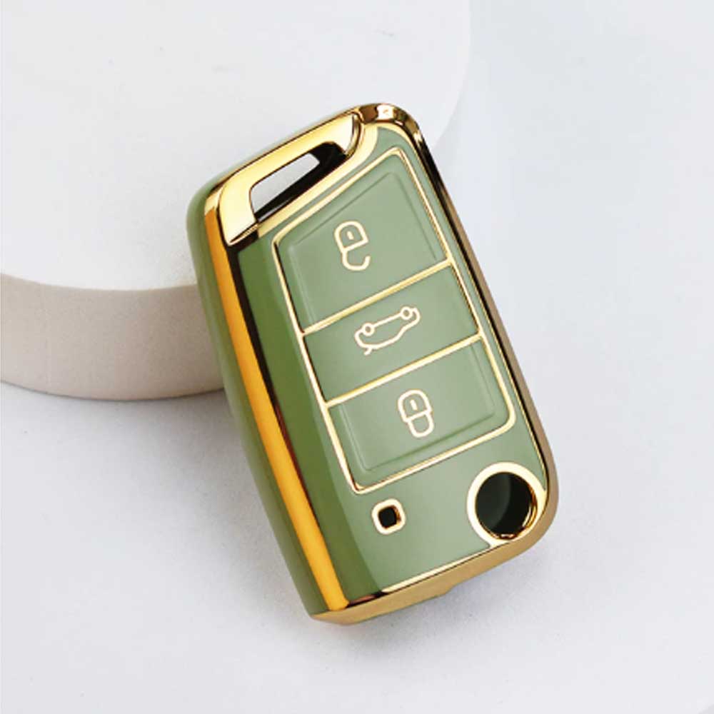 Skoda 3 gombos TPU kulcstok - Zöld