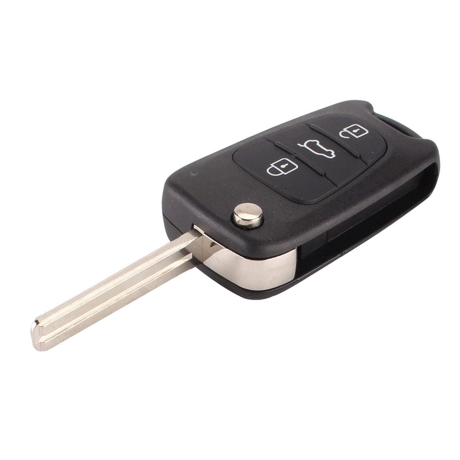 Fekete színű, 3 gombos Kia kulcs, bicskakulcs.