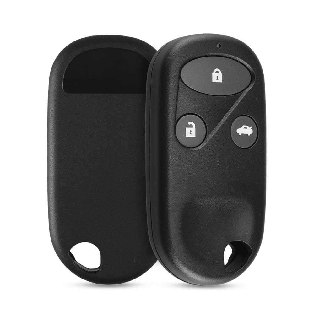 Fekete színű, 3 gombos Honda távirányítós kulcs, kulcsház eleje és hátulja.