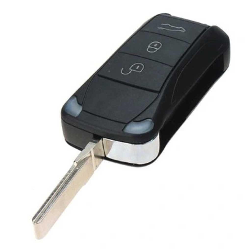 Fekete színű, 3 gombos Porsche kulcsház.