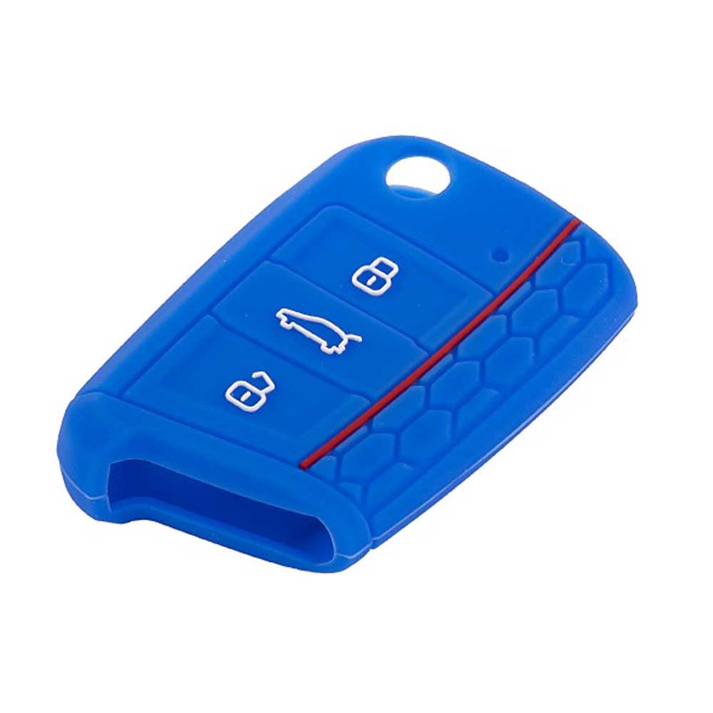 Skoda 3 gombos szilikon tok kék színben