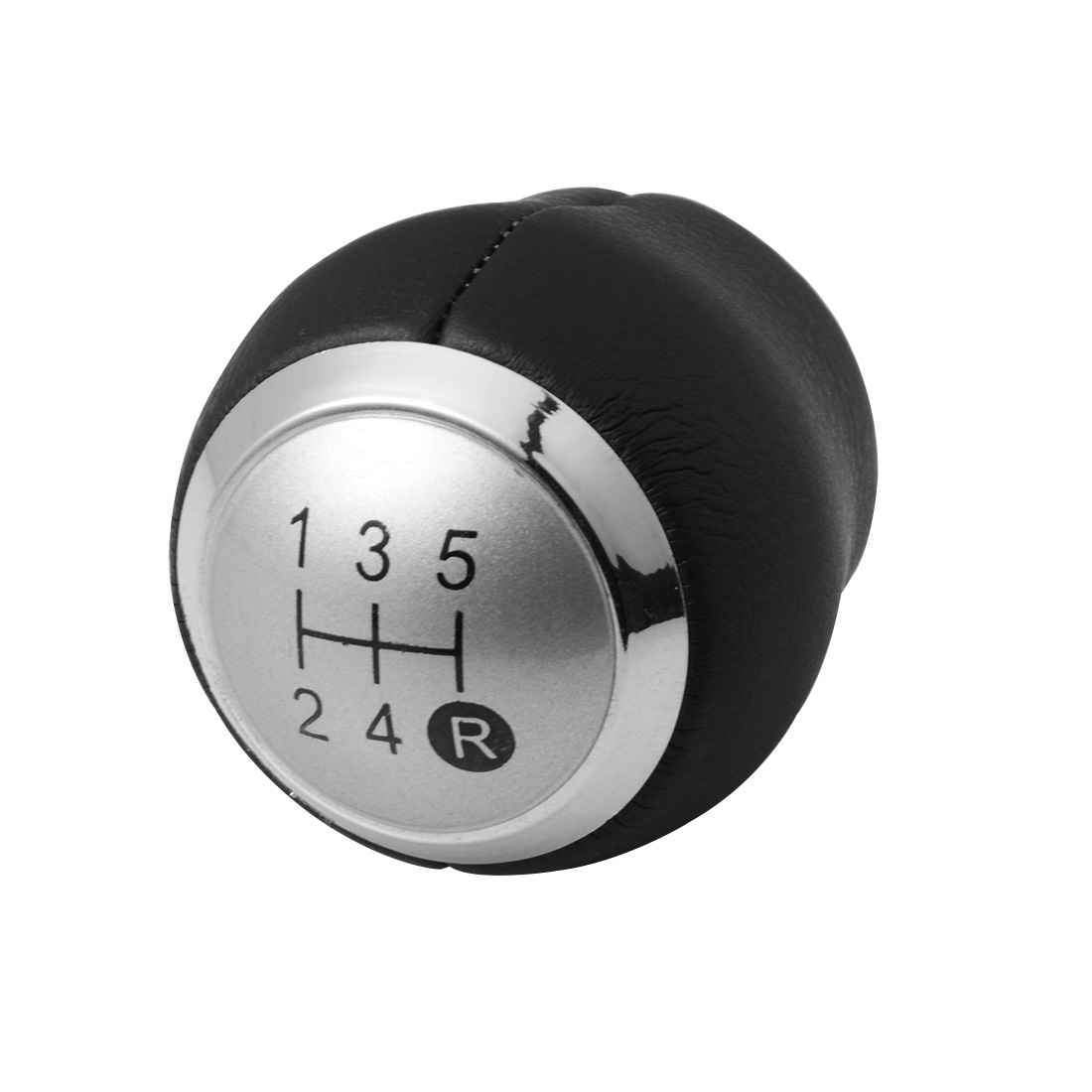 Fekete bőr Toyota váltógomb 5 fokozatos, ezüst számlappal, króm számlapkerettel. 5 sebességes Toyota járművekhez.