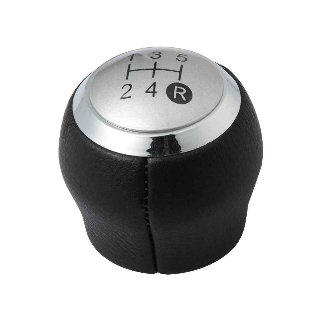 Fekete bőr Toyota váltógomb 5 fokozatos, ezüst számlappal, króm számlapkerettel. 5 sebességes Toyota járművekhez.