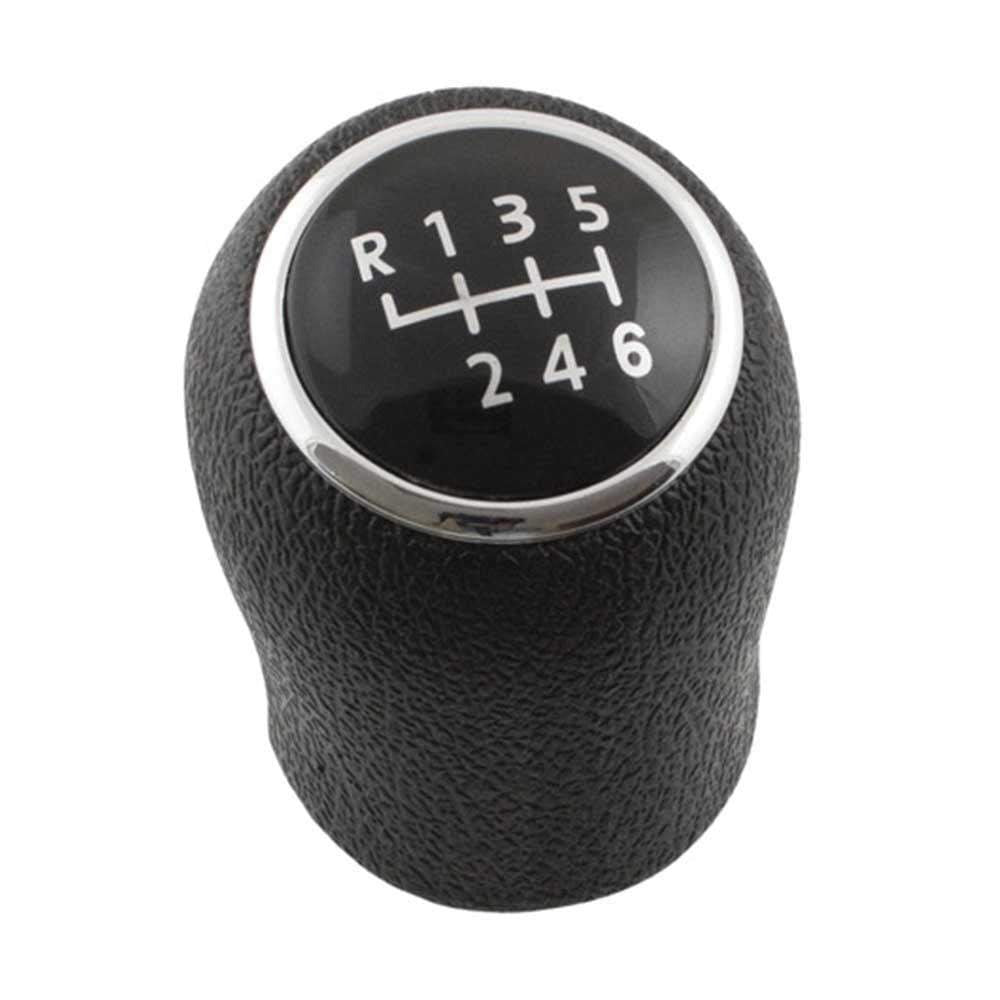 Fekete színű, 6 sebességes VW váltógomb. 6 fokozatos fekete üveg számlappal, króm számlapkerettel.