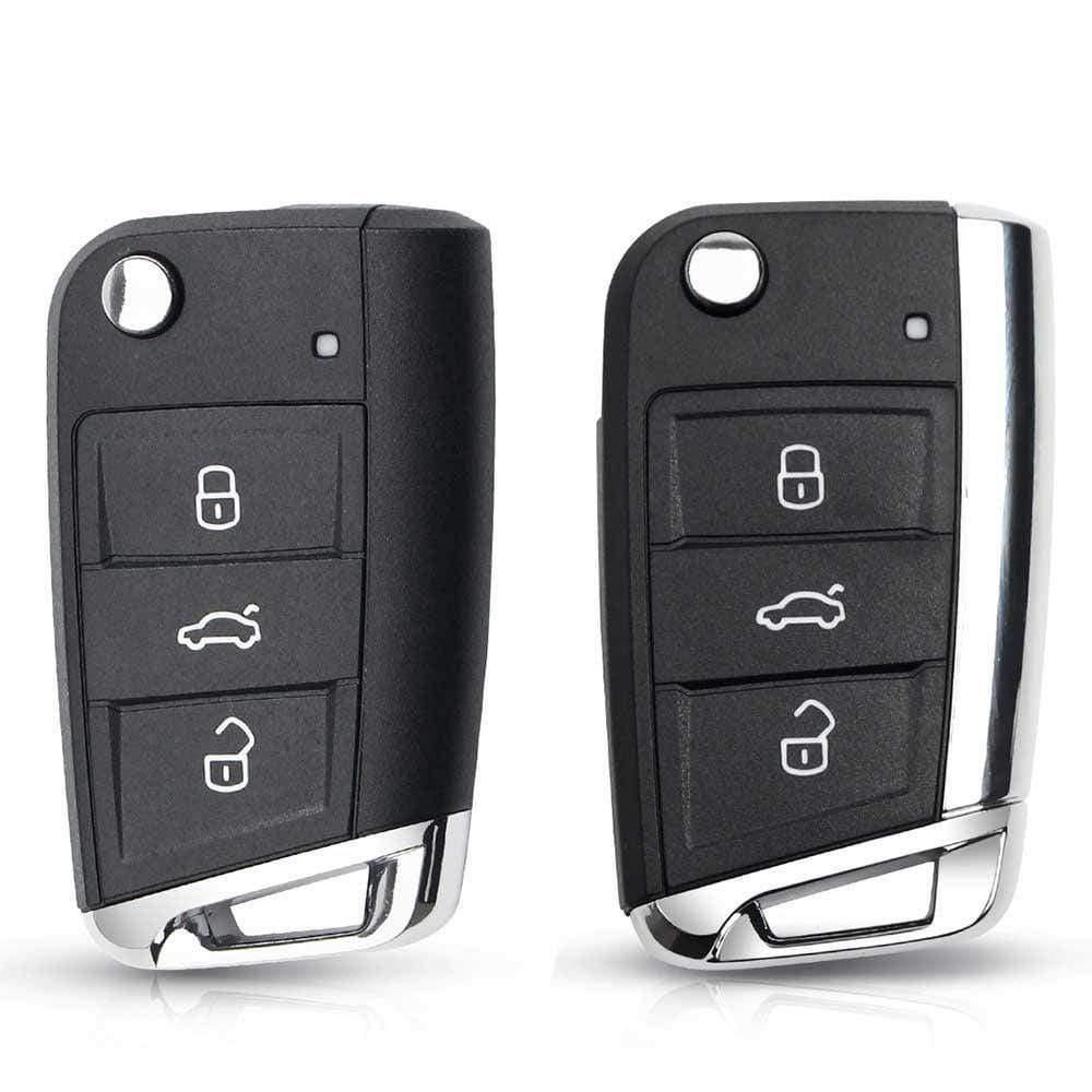 Fekete színű, krómozott Skoda bicskakulcs, kulcsház. Fehér mintás gombokkal.