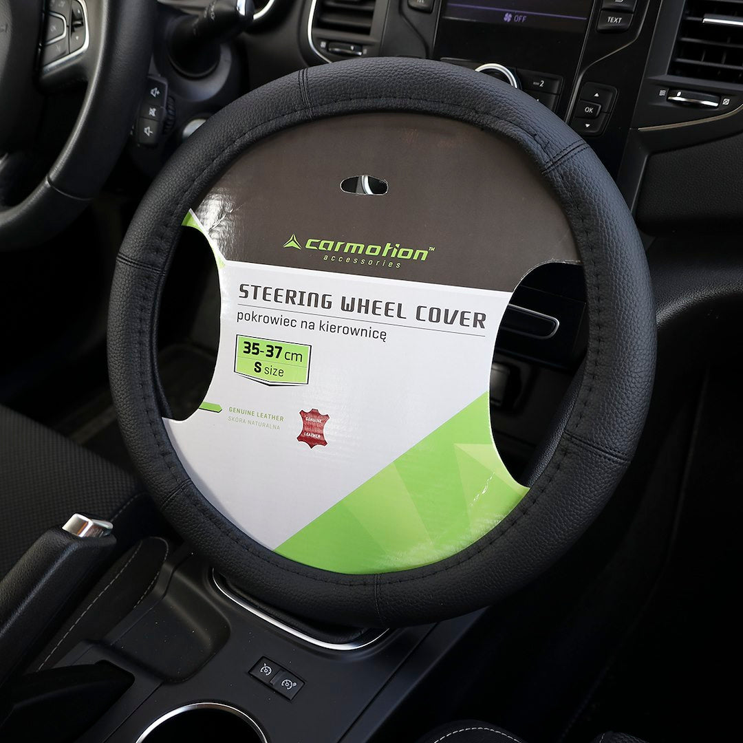 Kormánykerék huzat S 35 37 cm 6 rész valódi bőr fekete – kép 3