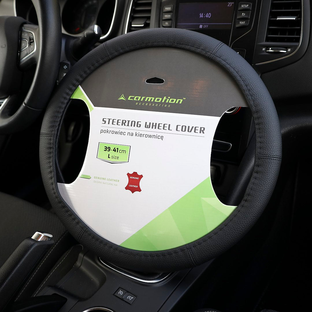 Kormánykerék huzat L 39 41 cm valódi bőr fekete – kép 3