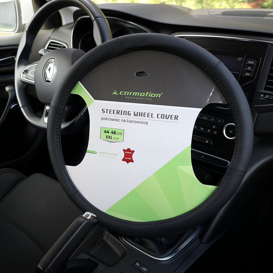 Kormánykerék huzat XXL 44 46 cm 6 rész természetes bőrből fekete – kép 3