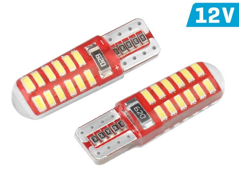 Izzó VISION W5W (T10) 12V 24x 3014 SMD LED, CANBUS, szilikon izzótartó, fehér, 2 db