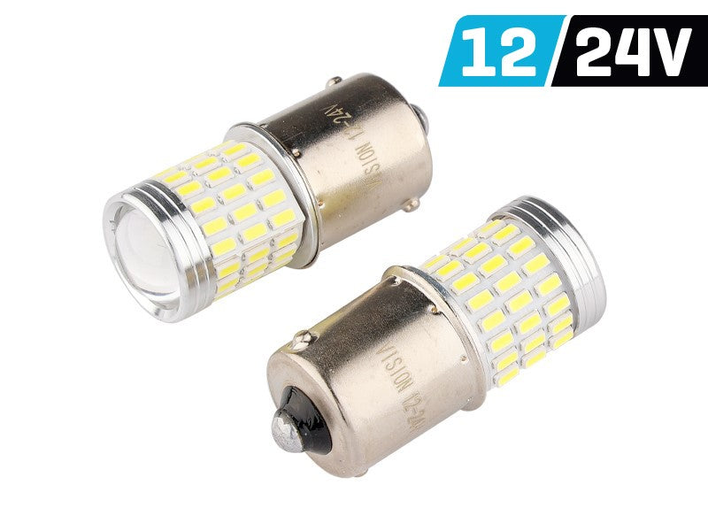 Izzó VISION R5W / R10W BA15s 12/24V 54x 3014 SMD + 3x 3030 SMD LED, nem poláris, CANBUS, fehér, 2 db