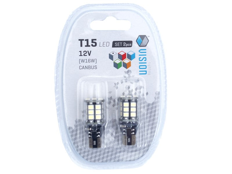 Izzó VISION W16W T15 12V 24x 3528 SMD LED nem poláris CANBUS fehér 2 db – kép 3