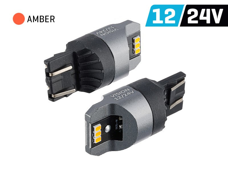 Izzó VISION WY21 / 5W (T20q) 12/24V 6x 3020 SMD LED, nem poláris, CANBUS, narancssárga, 2 db