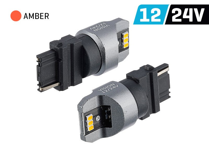 Izzó VISION PY27W (T25) 12/24V 6x 3020 SMD LED, nem poláris, CANBUS, narancssárga, 2 db
