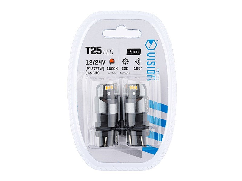 Izzó VISION PY27  7W T25 1224V 6x 3020 SMD LED nem poláris CANBUS narancssárga 2 db – kép 3
