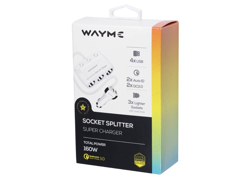 WAYME 3 csatlakozós szivargyújtó elosztó 1224V kapcsolókkal  2x USB QC30  2x USB 36A kábel 120 cm – kép 4