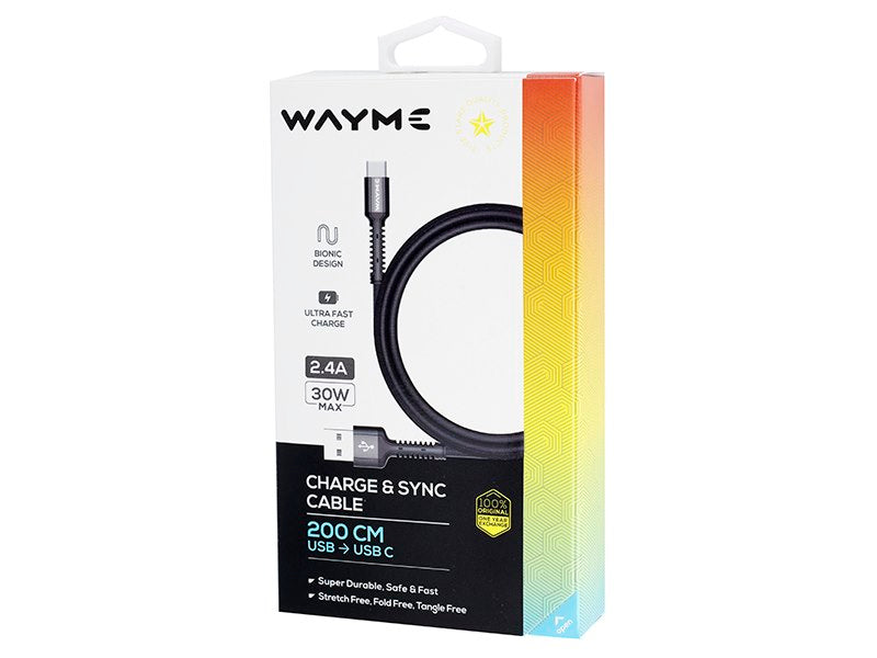 WAYME töltő  és szinkronizáló kábel  fonott mikroszálas 200 cm USB> USB C – kép 3