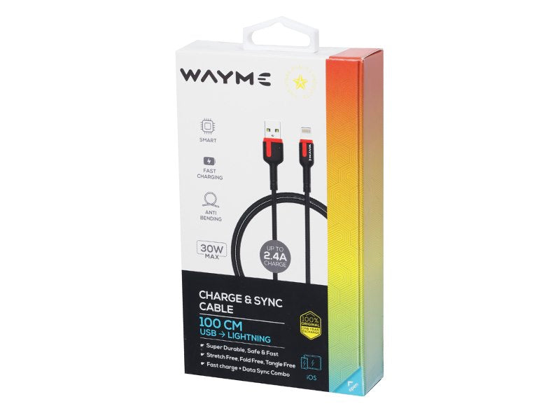 WAYME töltő  és szinkronizáló kábel  100 cm fonott mikroszálas USB> Lightning – kép 3