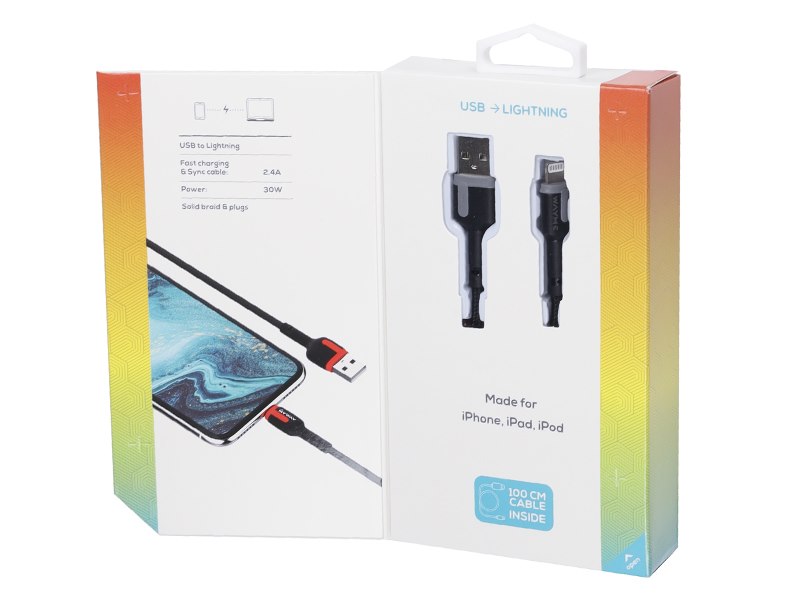 WAYME töltő  és szinkronizáló kábel  100 cm fonott mikroszálas USB> Lightning – kép 4