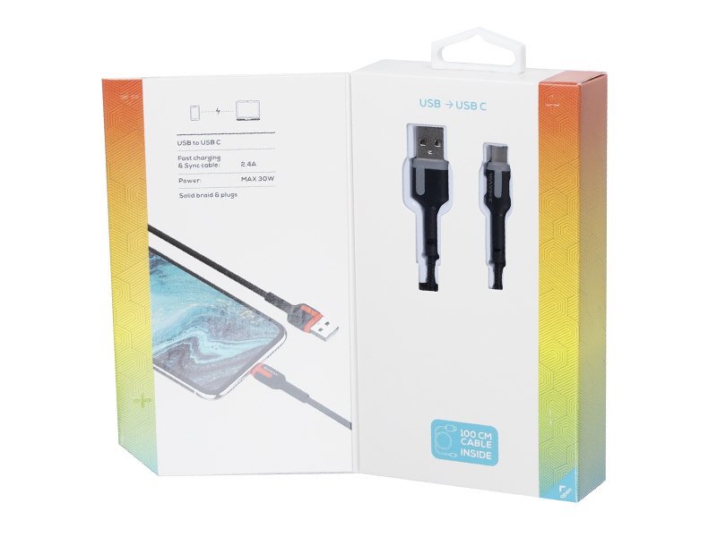 WAYME töltő  és szinkronizáló kábel  100 cm fonott mikroszálas USB> USB C – kép 4