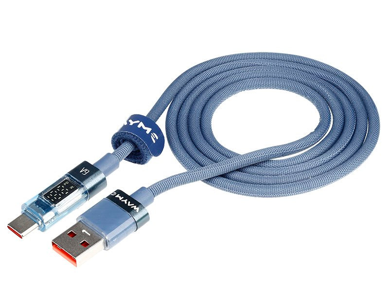 WAYME Mikroszálas fonott töltő  és szinkronizáló kábel 100cm USB > USB C Max 66W kijelzővel kék – kép 2