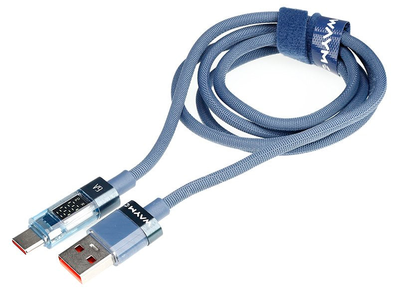 WAYME Mikroszálas fonott töltő  és szinkronizáló kábel 100cm USB > USB C Max 66W kijelzővel kék – kép 3