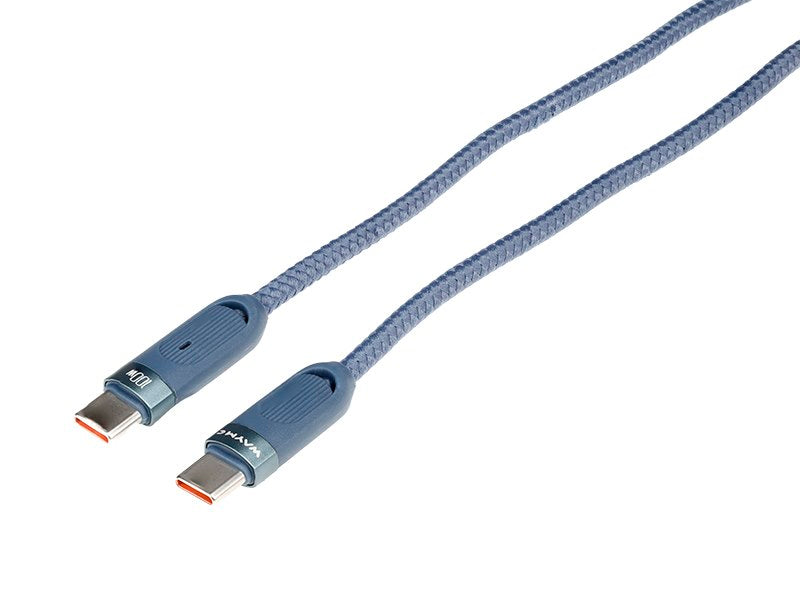 WAYME Mikroszálas fonott töltő  és szinkronizáló kábel spirál 50   180 cm USB C > USB C Max 100W kék – kép 2