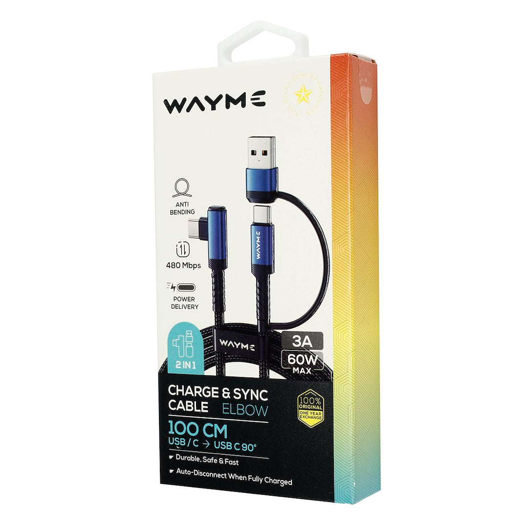 WAYME Mikroszálas fonott töltő  és szinkronizáló kábel 100 cm USBC > USB C 90° max 60W – kép 4