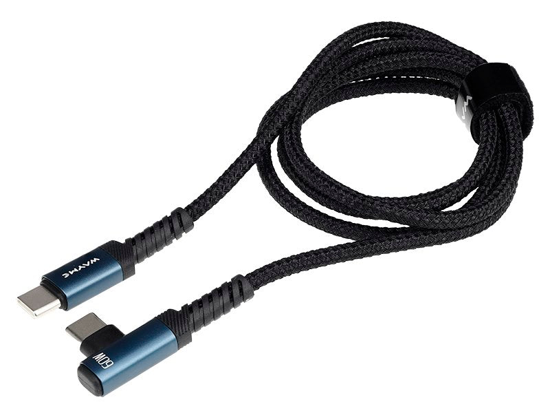 WAYME Mikroszálas fonott töltő  és szinkronizáló kábel 100 cm USB C > USB C 90° max 60W – kép 3