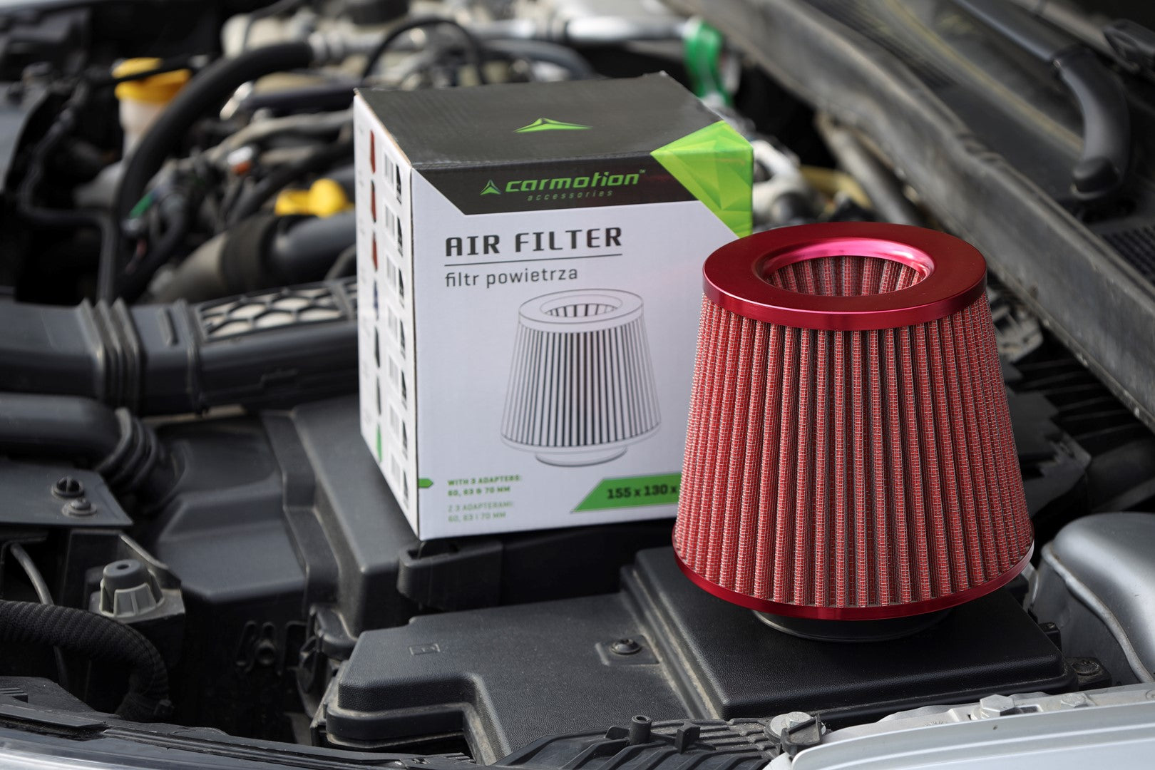 Légszűrő kúpos 155x130x120 mmpiros adapterek: 60 63 70 mm – kép 3