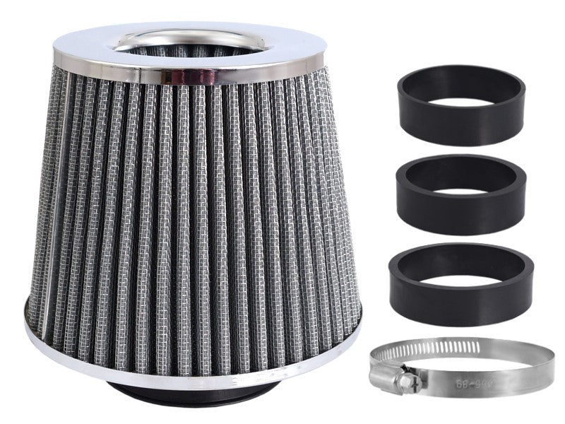 Légszűrő, kúpos 155x130x120 mm, ezüst / króm, adapterek: 60, 63, 70 mm