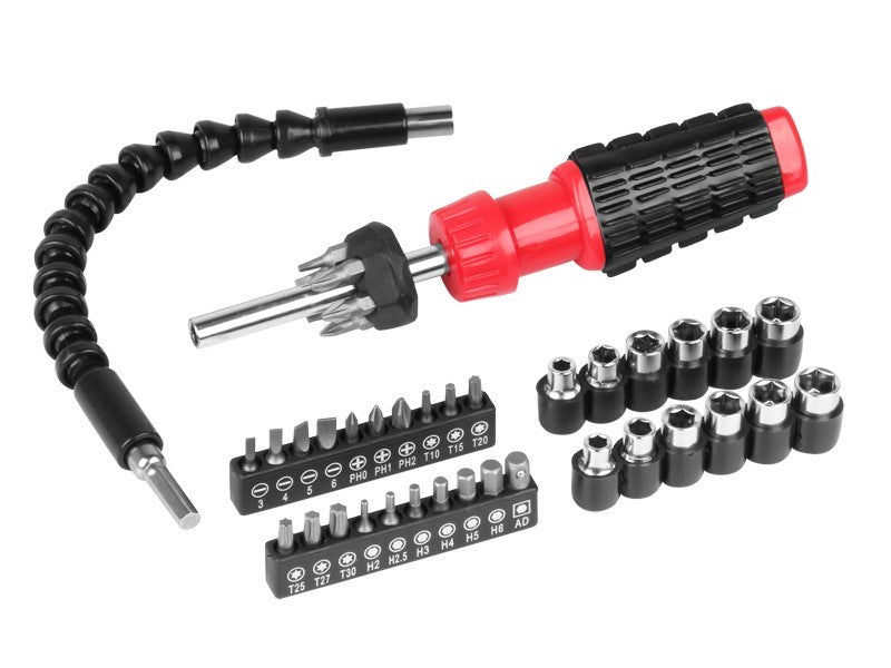 Csavarhúzó flexibilis hosszabbítóval 30 cm, bitek és foglalatok, 40 el.