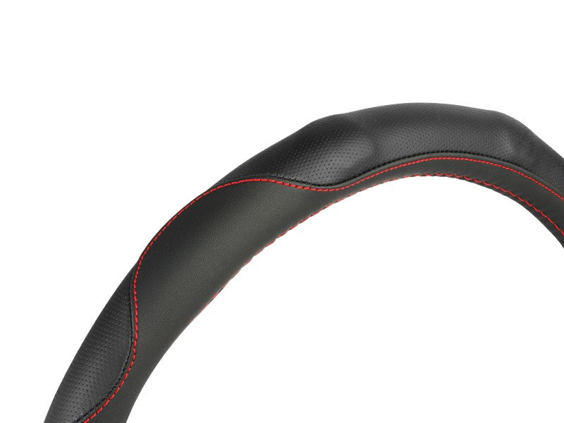 Kormányvédő PU 35 37 cm S perforált markolat fekete  piros szálakkal – kép 4